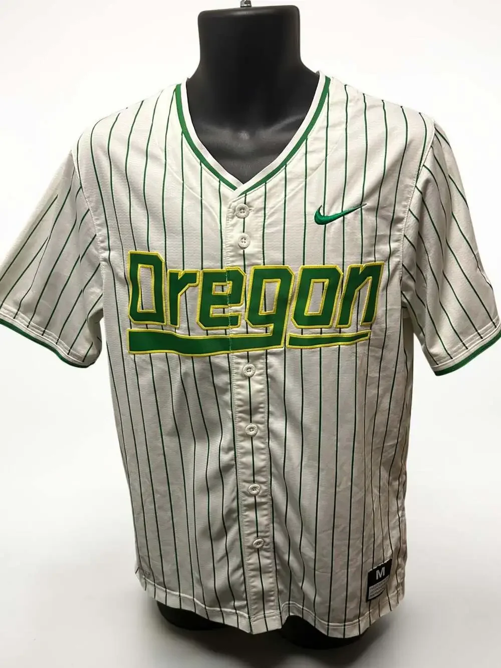 Nike Oregon Ducks White Pinstripe Dri-Fit Button-Up Baseball Jersey Men's Medium
